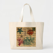 ロマンチックな熱帯沿岸珊瑚のタツノオトシゴのヒトデ ラージトートバッグ (正面)