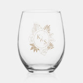 ロマンチックな熱帯結婚緑 ステムなしワイングラス (正面)