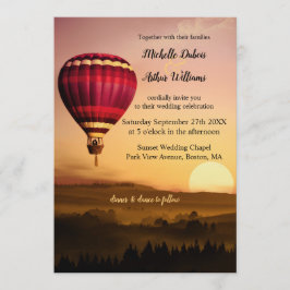 ロマンチックな熱気の気球の日没の結婚式招待状 招待状