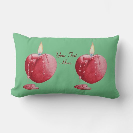 ロマンチックな燃える愛の心の赤いロウソク ランバークッション (正面)