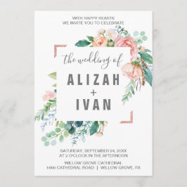 ロマンチックな牡丹の花結婚の香り 招待状