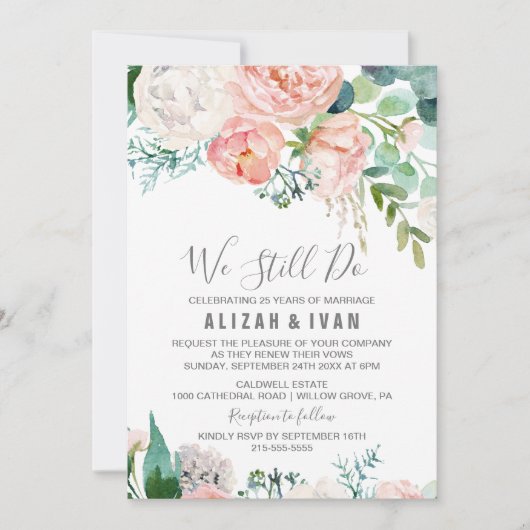 ロマンチックな牡丹の花誓の更新 招待状 (正面)