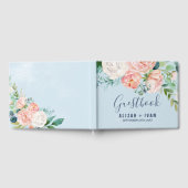 ロマンチックな牡丹の花 |ライトブルー結婚ズ ゲストブック (全面)