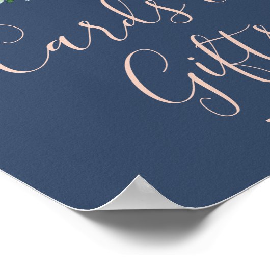 ロマンチックな牡丹の花 |青いカードとギフトサイン ポスター (角)