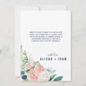 ロマンチックな牡丹の花 |青い写真サンキューカード サンキューカード (裏面)