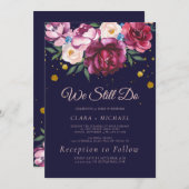 ロマンチックな牡丹の花 | 青い誓いの更新 招待状 (正面/裏面)