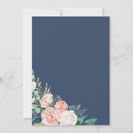ロマンチックな牡丹の花 |青フォーマル結婚の 招待状 (裏面)