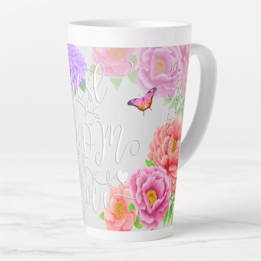 ロマンチックな牡丹ガーデングレイ最高のマム カフェラテマグ (右アングル)