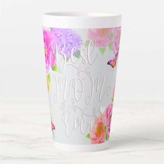 ロマンチックな牡丹ガーデングレイ最高のマム カフェラテマグ (正面)