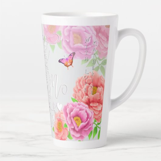 ロマンチックな牡丹ガーデングレイ最高のマム カフェラテマグ (右)