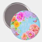 ロマンチックな牡丹ガーデンブルー最高のマム マグネット (正面/裏面)