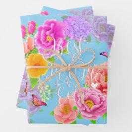 ロマンチックな牡丹ガーデンブルー最高のマム ラッピングペーパーシート