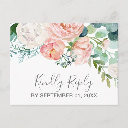 ロマンチックな牡丹フラワーズソングリクエストRSVPポストカード インビテーションポストカード (正面)
