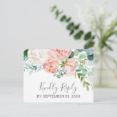 ロマンチックな牡丹フラワーズソングリクエストRSVPポストカード インビテーションポストカード (スタンド正面)