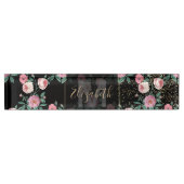 ロマンチックな牡丹フローラとゴールデン紙吹雪デザイン デスクネームプレート (正面)