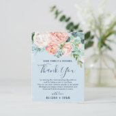 ロマンチックな牡丹ライトブルーありがとう結婚のカード ポストカード (スタンド正面)