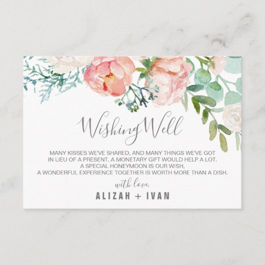 ロマンチックな牡丹結婚の花の願い井戸 エンクロージャーカード (正面)