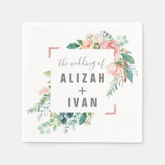 ロマンチックな牡丹結婚の花 スタンダードカクテルナプキン (正面)