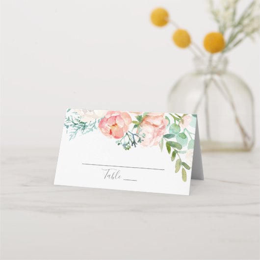 ロマンチックな牡丹結婚の花 プレイスカード (正面)