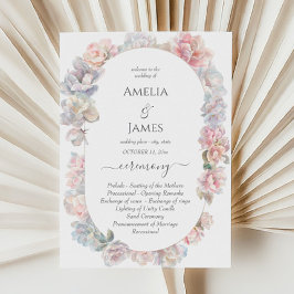 ロマンチックな牡丹結婚フローラの式プログラム 招待状