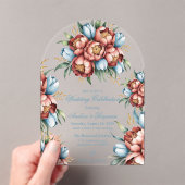 ロマンチックな牡丹&チューリップ結婚ズお祝い アクリル招待状 (インサイチュ (ポータブル))