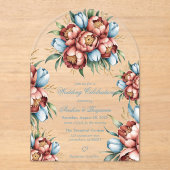 ロマンチックな牡丹&チューリップ結婚ズお祝い アクリル招待状 (正面)