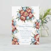 ロマンチックな牡丹&チューリップ結婚ズお祝い 招待状 (スタンド正面)