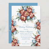 ロマンチックな牡丹&チューリップ結婚ズお祝い 招待状 (正面/裏面)