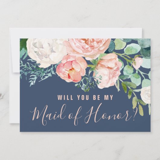 ロマンチックな牡丹 |青いメイド・オブ・オーナー(花嫁付き添い人)提案 招待状 (正面)