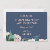 ロマンチックな牡丹 |青いメイド・オブ・オーナー(花嫁付き添い人)提案 招待状 (裏面)