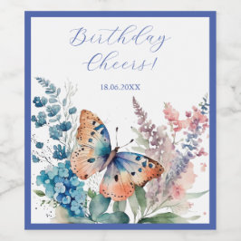 ロマンチックな牧草地の花と蝶 ワインラベル