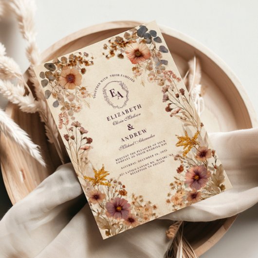 ロマンチックな牧草地結婚野花 招待状