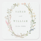 ロマンチックな牧草花結婚のシール スクエアシール (正面)