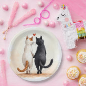 ロマンチックな猫と赤いハート ペーパープレート (パーティー)