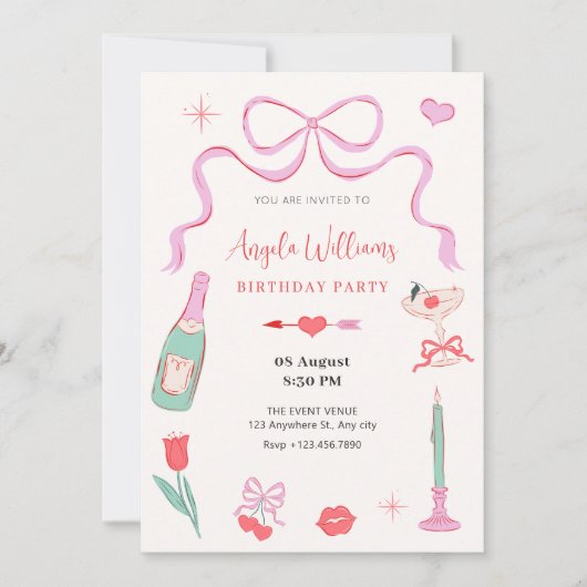 ロマンチックな甘いバレンタインパステルの色誕生日 招待状 (正面)