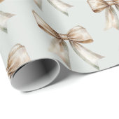 ロマンチックな田園風グリーン・ホワイト・ゴールドのボウウェディング ラッピングペーパー