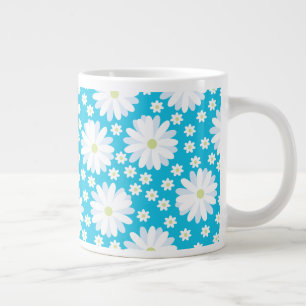 ロマンチックな白いデイジーの植物の花柄 ジャンボコーヒーマグカップ