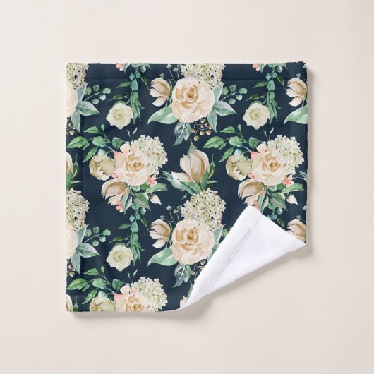 ロマンチックな白いバラとアジサイの花 バスタオルセット (ウォッシュタオル)