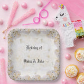 ロマンチックな白いバラのスクエア紙プレート ペーパープレート (パーティー)