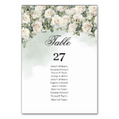 ロマンチックな白いバラのユーカリプトゥスグリーンリーと金ゴールド テーブルナンバー (正面)