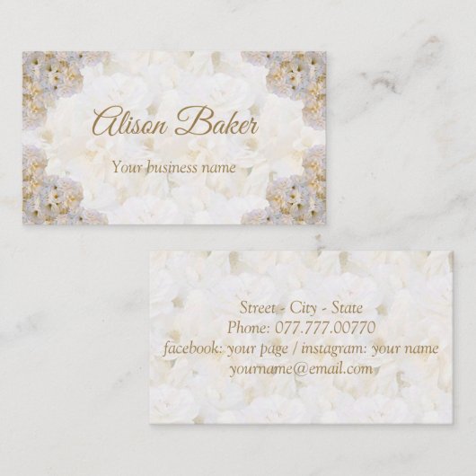 ロマンチックな白いバラの名刺 名刺 (正面/裏面)