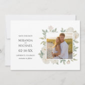 ロマンチックな白いバラエレガントな結婚写真 セーブザデート (正面)