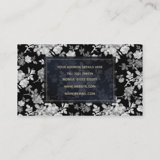 ロマンチックな白いバラ絵画フローラの黒いパターン 名刺 (裏面)