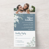 ロマンチックな白いフラワーグレーの写真春の結婚式 オールインワン招待状 (内側)