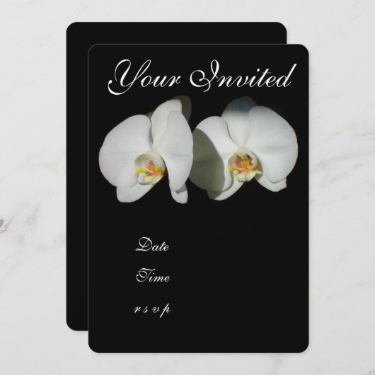 ロマンチックな白いラン、トロピカルな花の写真 招待状 (正面/裏面)