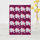 ロマンチックな白いリボンの弓芸術と結ばれる赤いハート カード (黄色い花)