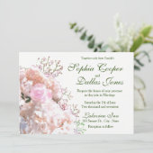 ロマンチックな白いレースのハイドランジアとピンクのバラのウェディング 招待状 (スタンド正面)