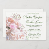 ロマンチックな白いレースのハイドランジアとピンクのバラのウェディング 招待状 (正面/裏面)