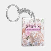 ロマンチックな白いレース紫陽花ピンクのバラの母 キーホルダー (正面左)