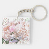 ロマンチックな白いレース紫陽花ピンクのバラの母 キーホルダー (裏面)